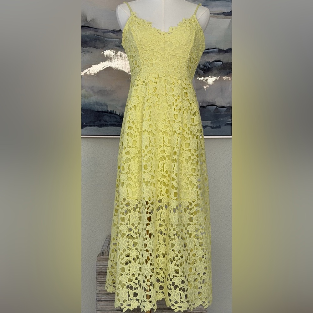 ASTR The Label Lemon Yellow Lace Midi Dress Wedding Guest Bridal Shower Spring - Picture 3 of 14